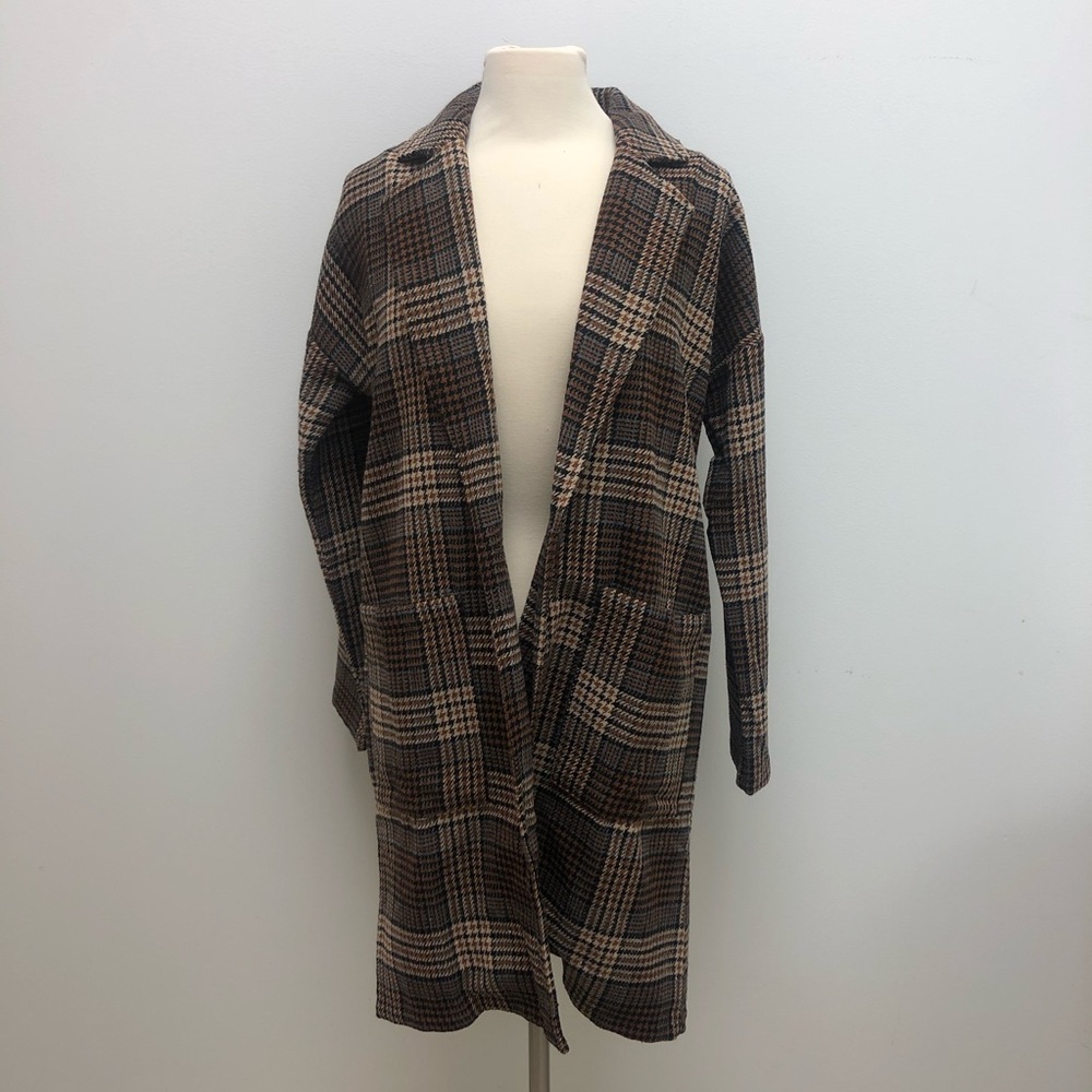 LONG BROWN HOUNDSTOOTH COAT